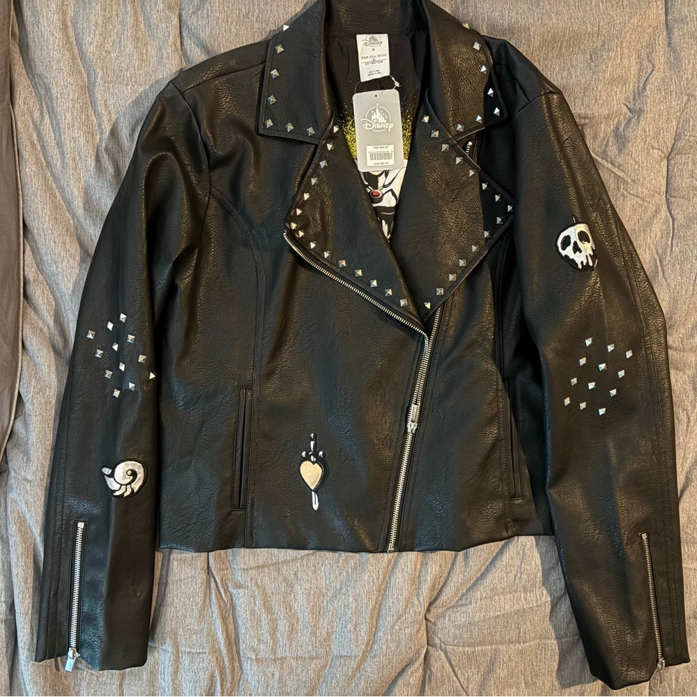 Disney Black Leather Moto Jacket with Studded Details